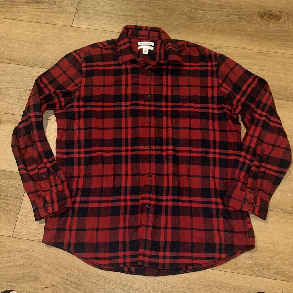 Amazon Essentials Men's Plaid Flannel Long Sleeve Button Up 100% Cotton XL